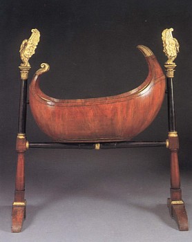 19th Century AUSTRIAN - Biedermeier Black Walnut, Ebonized and Parcel-Gilt Cradle