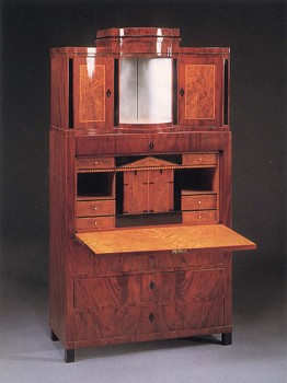 19th Century AUSTRIAN - Biedermeier Mahogany, Fruitwood and Burl Walnut Fall-Front Secrétaire